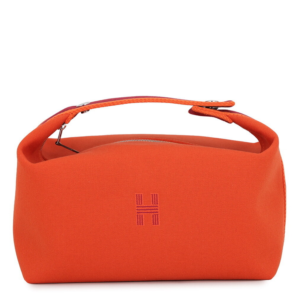 Hermes handbag pouch Bride à Black GM Orange Feu canvas HERMES